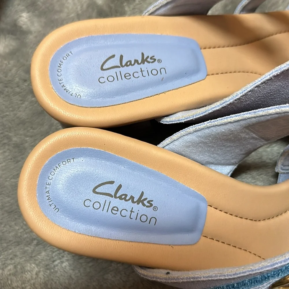 Clarks Desirae Palm Powder Blue Sandals - Picture 3 of 5